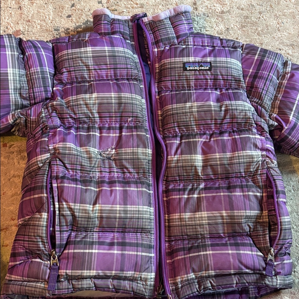 Patagonia Purple Plaid Puffer Jacket